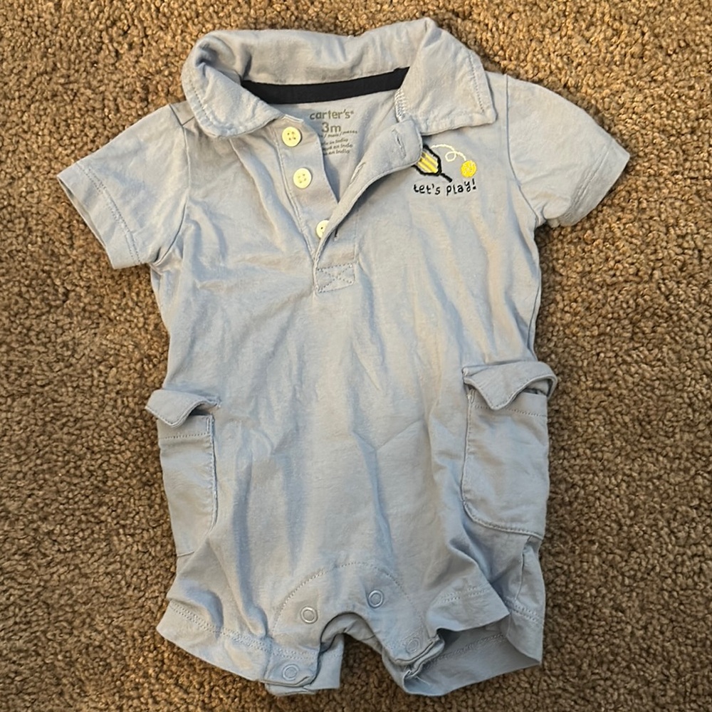 Carter's Light Blue Baby Romper with Embroidery